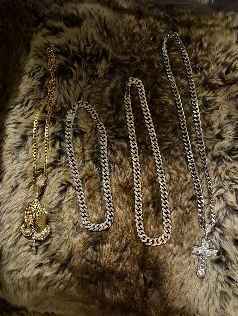 Gold and Silver Cuban Chain Necklaces with Cross and Pendant - Men Accessories